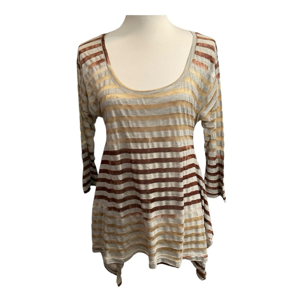 Sundance Mystic Brown Burnout Striped Top Size M